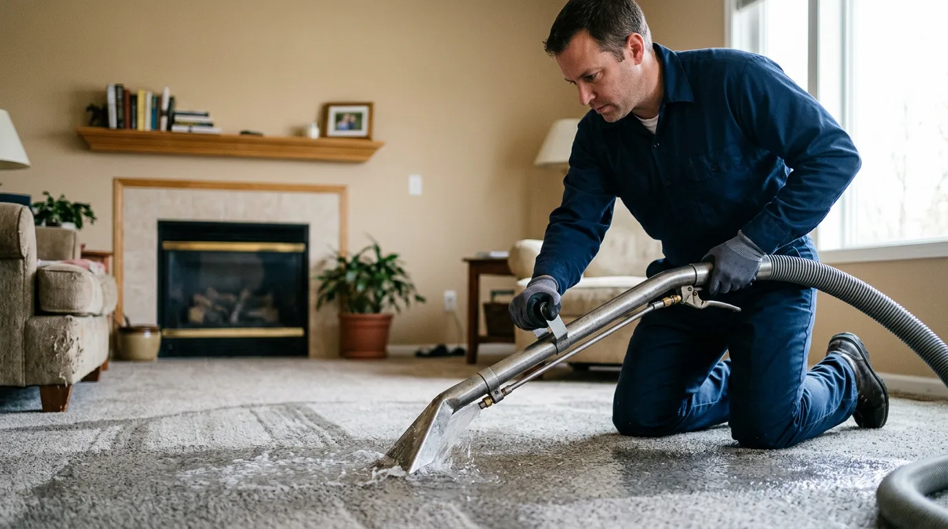 Water damage restoration technician working near Greenville, NC
